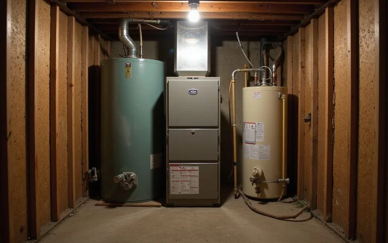 Aging furnace and water heater in a rental basement