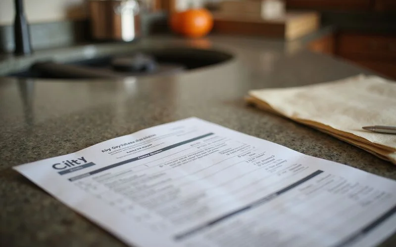 City housing evaluation report on a kitchen counter