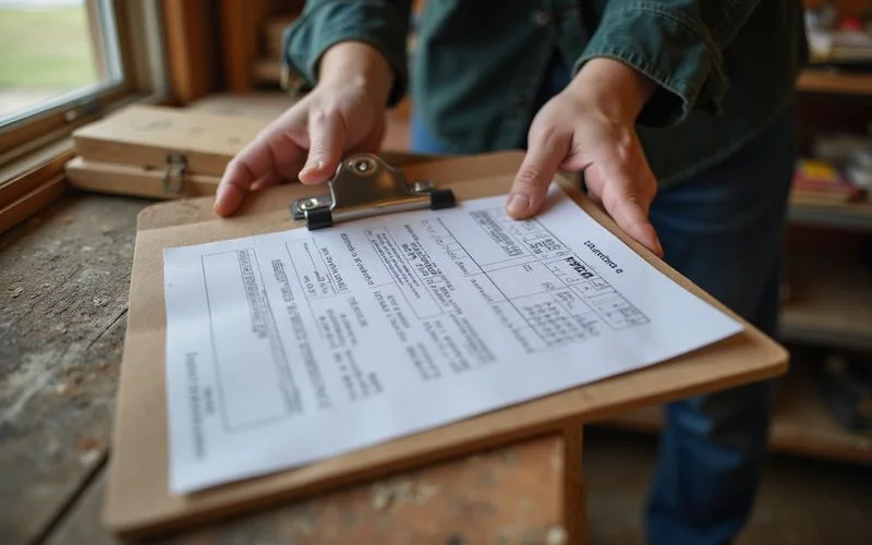 Contractor invoice and lien notice on a clipboard