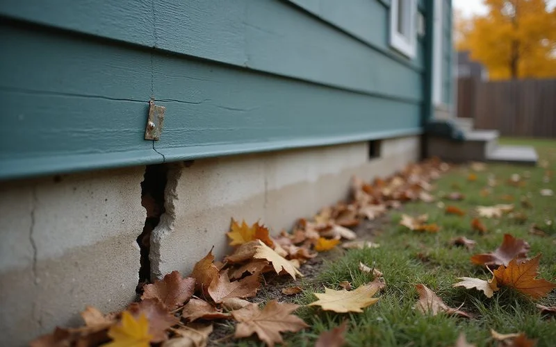 Exterior foundation crack near a downspout