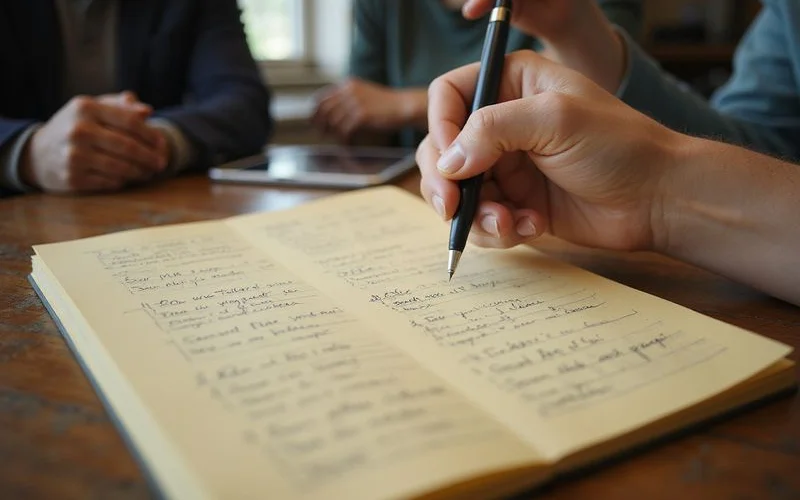 Hand-written four-column comparison on a legal pad
