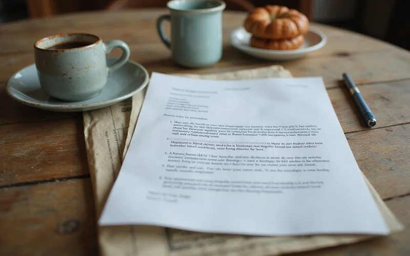 Hardship letter and bank statements on a table