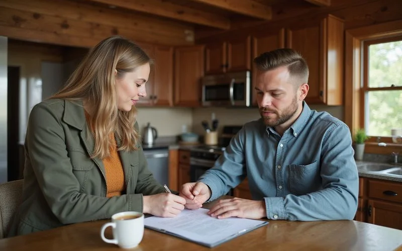 Homeowner and Ryan reviewing a contract at a kitchen table