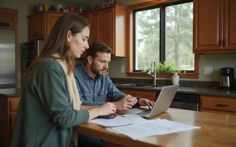 Homeowner checking a credit report on a laptop