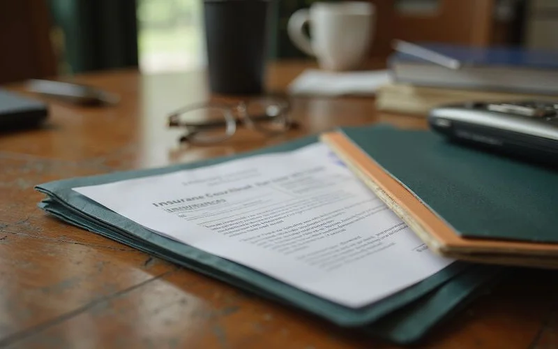 Insurance policy and recorded document folders on a desk