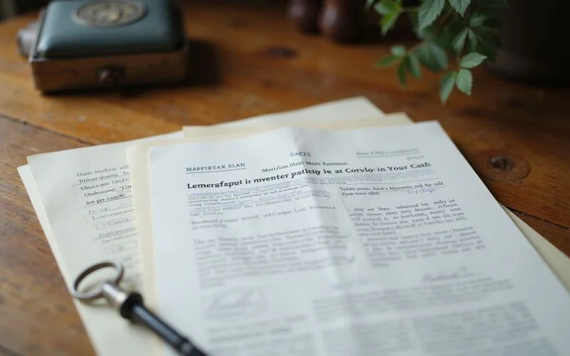 Letters testamentary, a death certificate and a house key on a desk