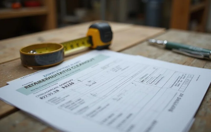 A line-item repair estimate next to a tape measure