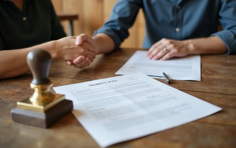 Signed promissory note and mortgage with a notary stamp