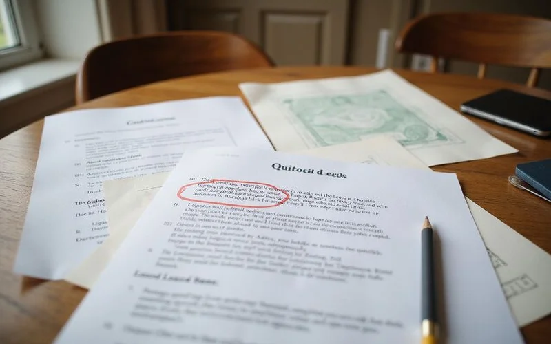 Deed form and lease-back agreement with a red circle