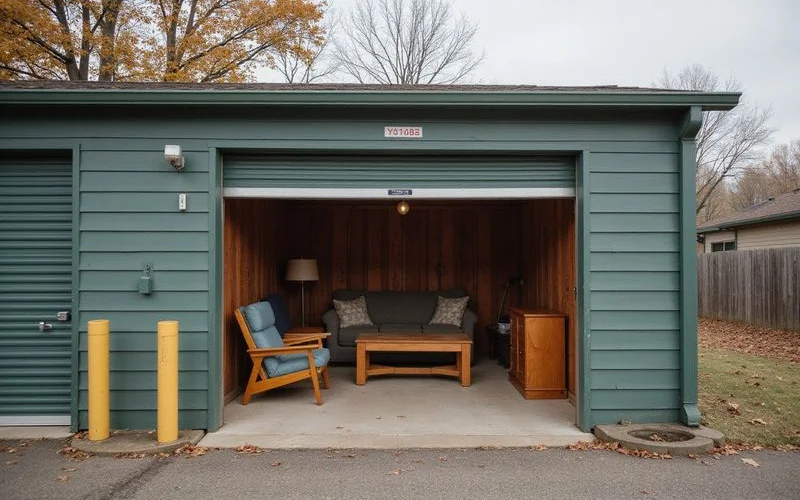 Self-storage unit with furniture inside