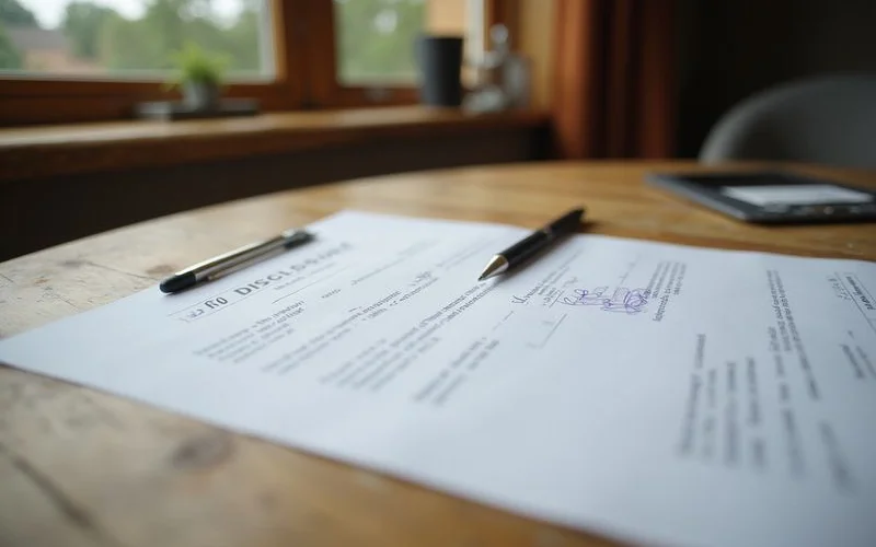 Signed disclosure form with a pen