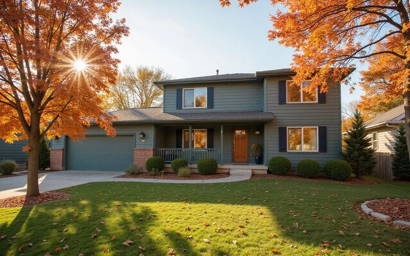 A split-level suburban Minnesota house in fall