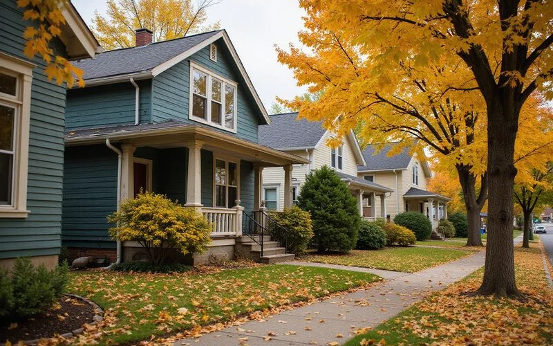 Twin Cities street of older homes in autumn