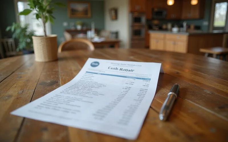 A written cash offer with a line-item repair estimate on a kitchen table