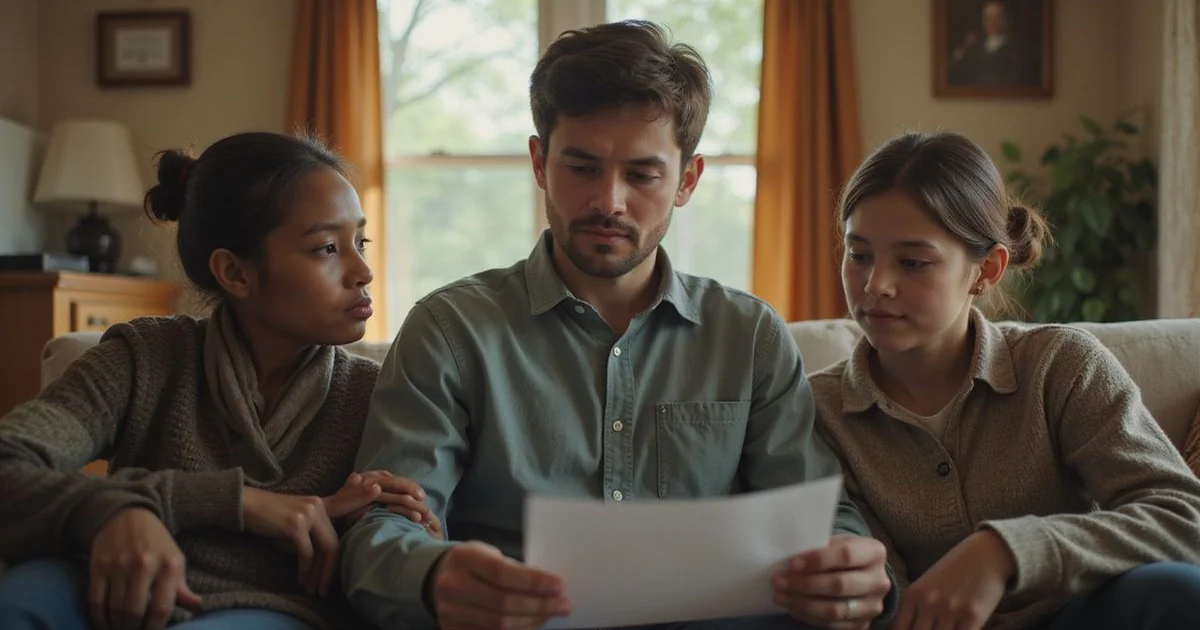 Adult child reading a state agency letter in a parent's living room