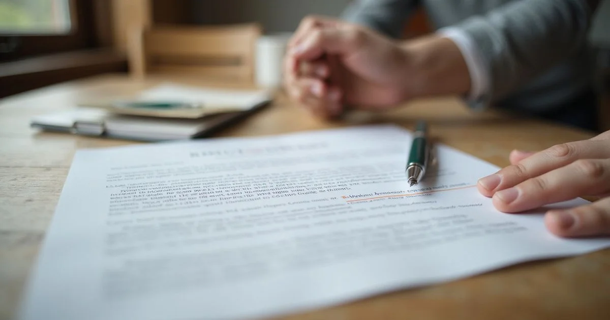 Purchase agreement with a highlighted clause and a pen