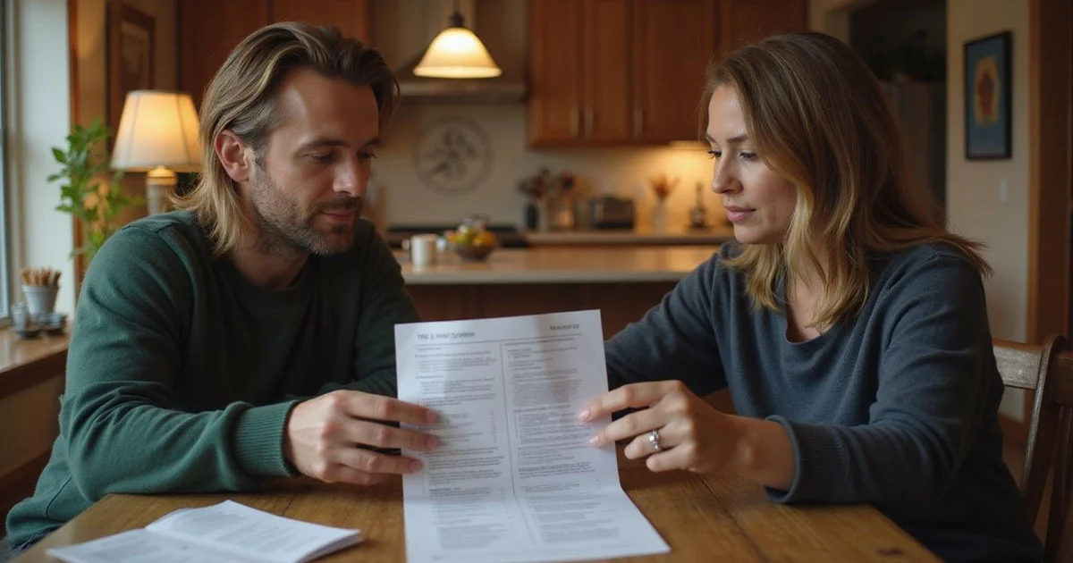 Couple reviewing a comparison sheet at a dining table