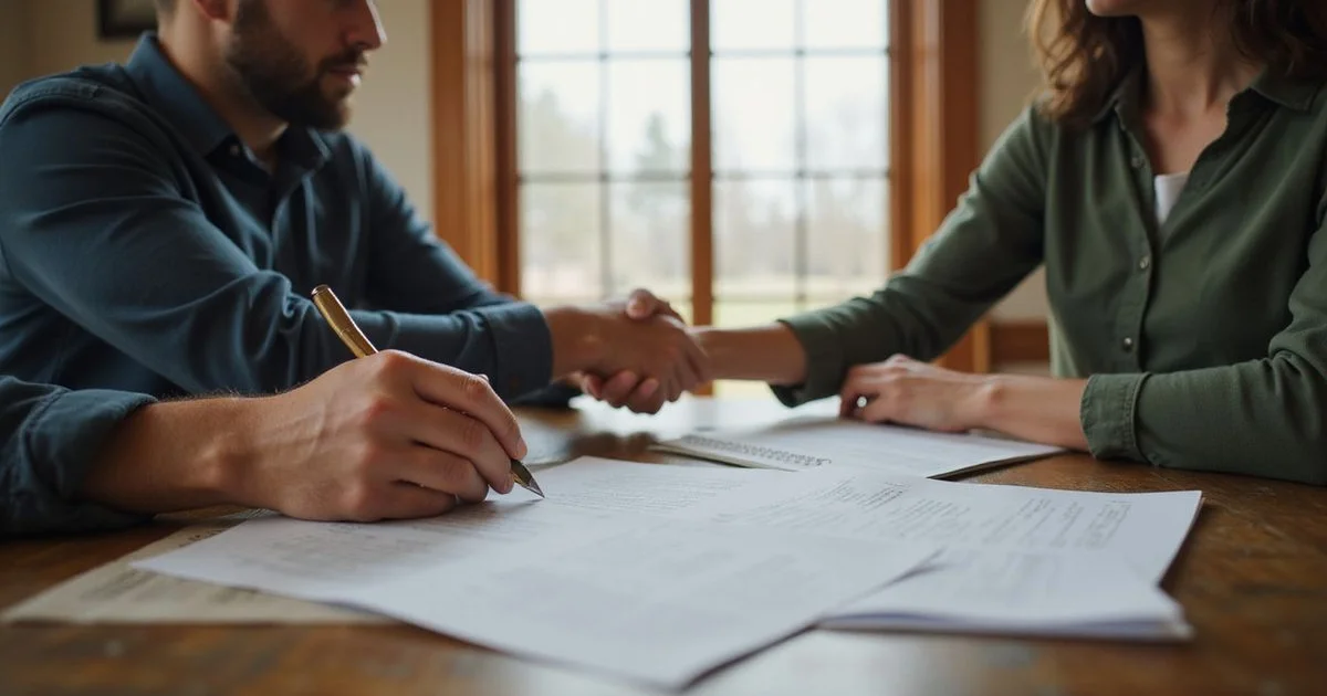 Seller filling out a disclosure form at a wooden table