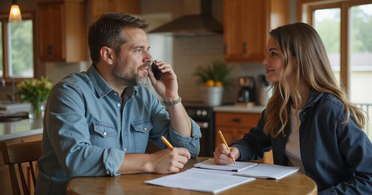 Homeowner on the phone with a lender taking notes