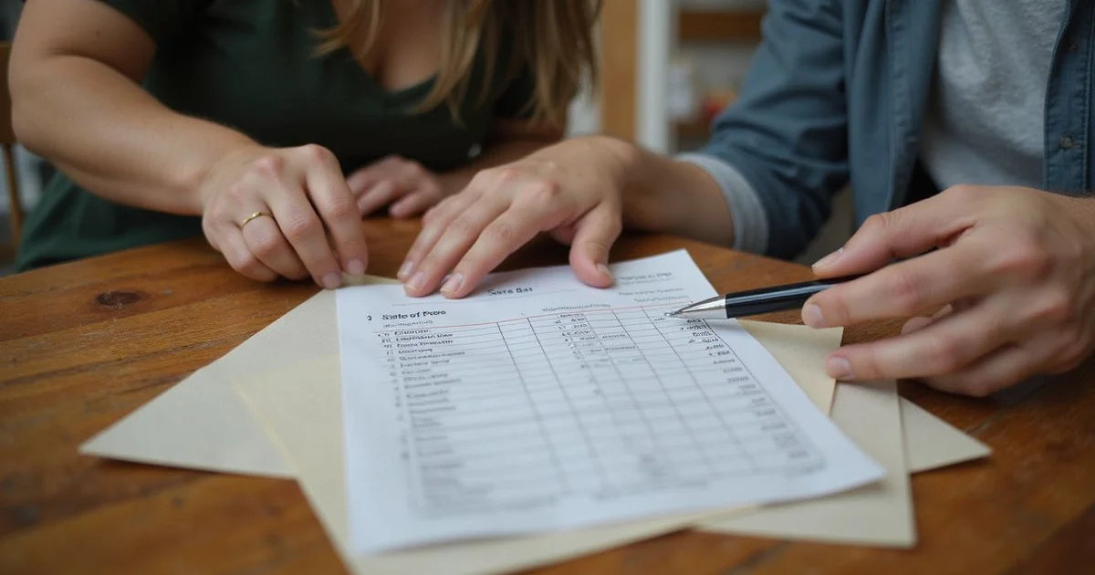 Itemized seller cost sheet with a pen on a wooden table