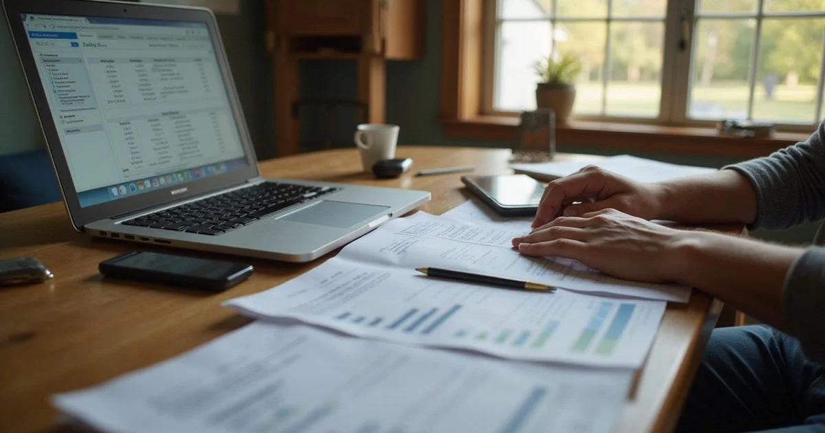 Landlord reviewing rental spreadsheets on a laptop