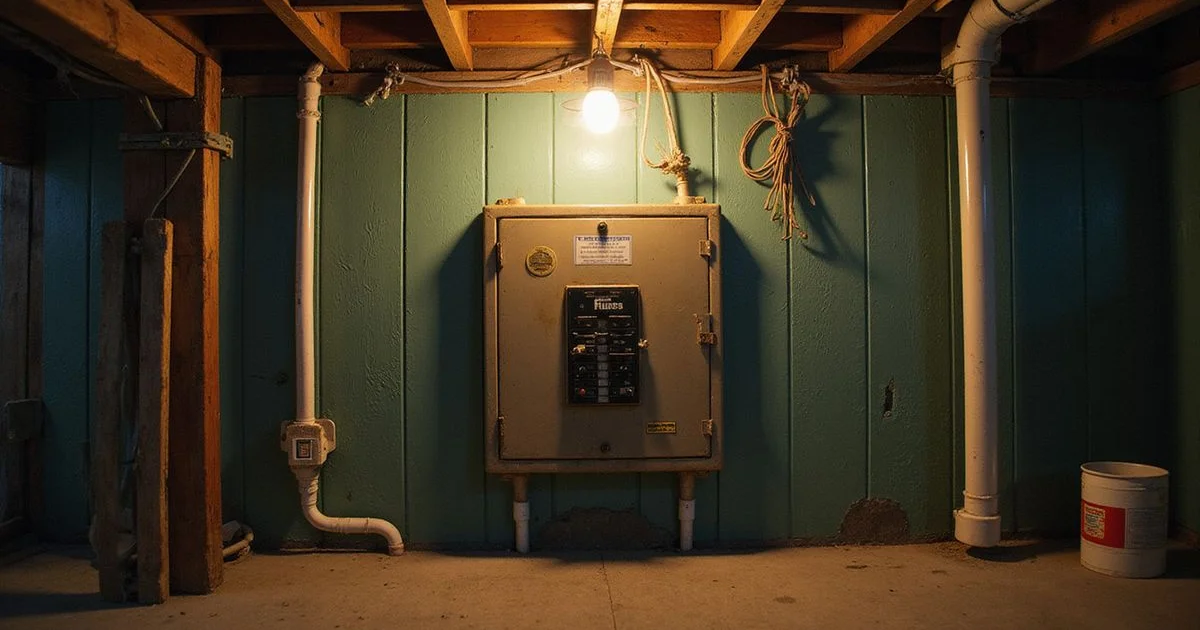 Old 60-amp fuse panel in a Richfield rambler basement