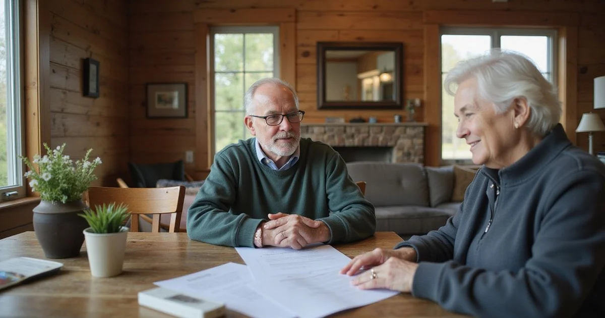 Homeowner reading a purchase agreement at a dining table