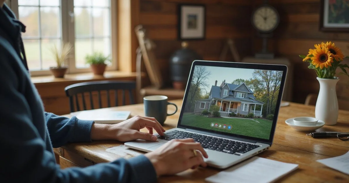 Heir on a video call reviewing house photos on a laptop