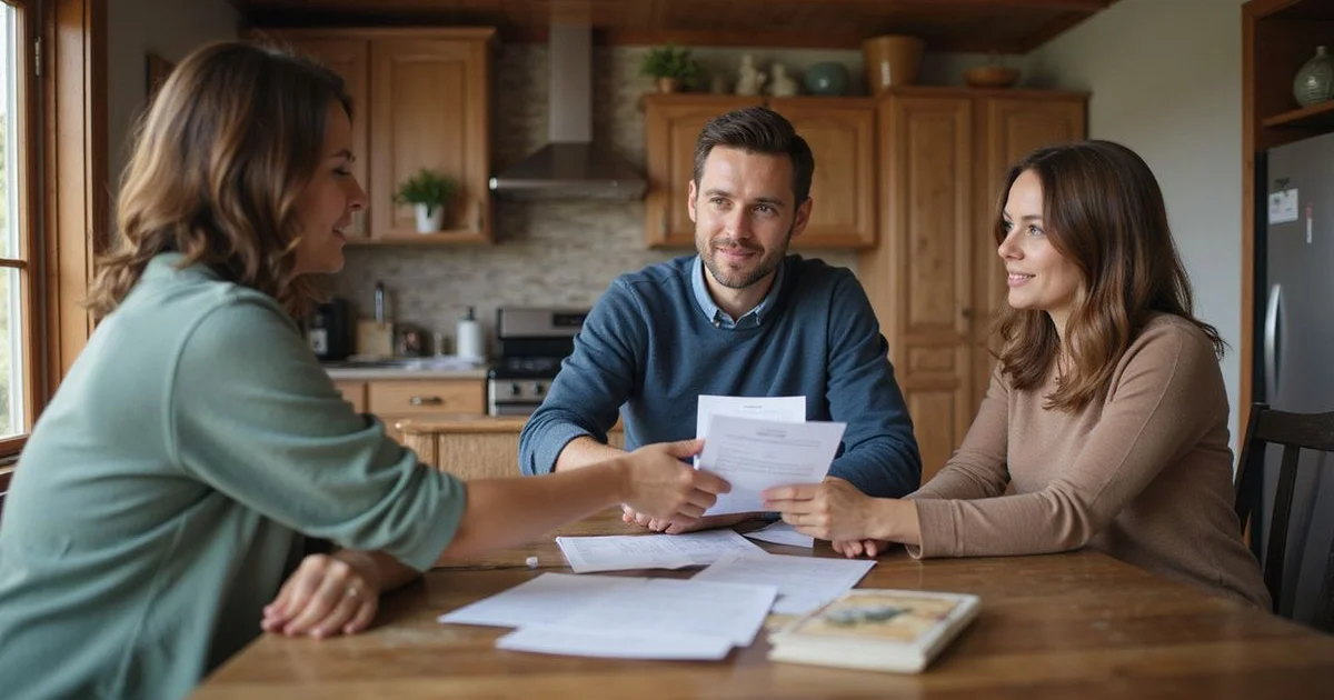 Ryan handing a written disclosure to a homeowner across a table