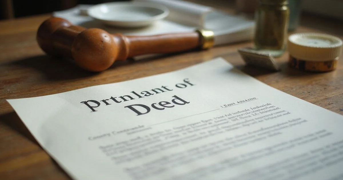 Recorded deed with a county stamp on a wooden desk