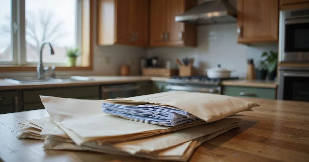 Stack of unopened lender mail on a kitchen table