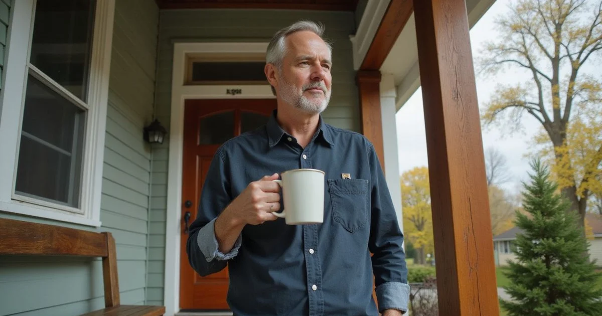 Homeowner on the porch of a 1920s Minneapolis bungalow