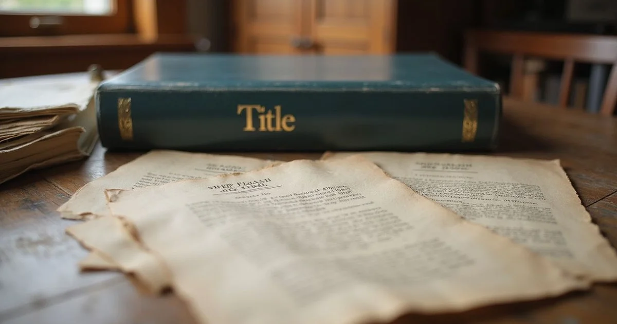 Title abstract binder and old deeds on a wooden desk