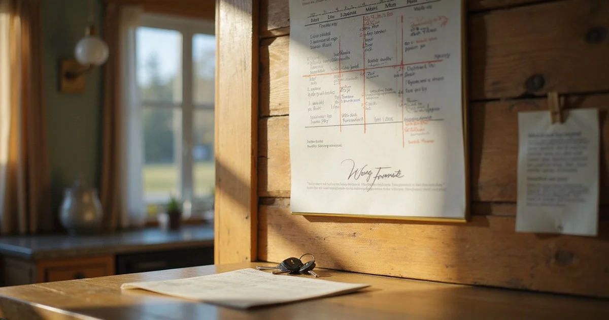 Wall calendar with dates circled and house keys on the counter