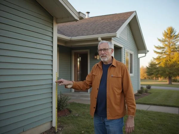 Appraiser measuring a split-level house