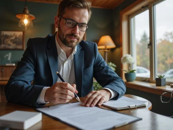 Attorney reviewing a promissory note