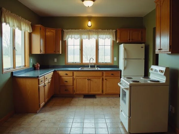 Dated kitchen in a split-level house