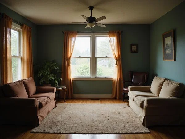 Furnished living room in an inherited house