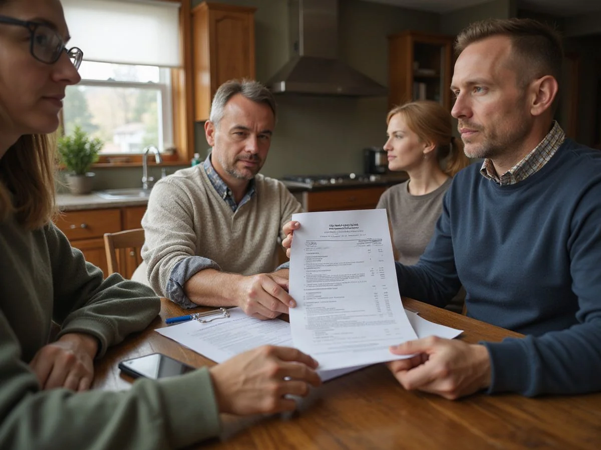 Ryan and a homeowner reviewing a mortgage statement and contract documents