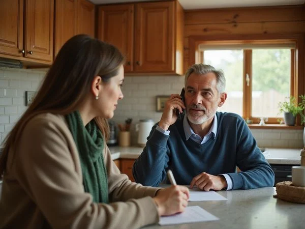 Homeowner on the phone with a mortgage servicer
