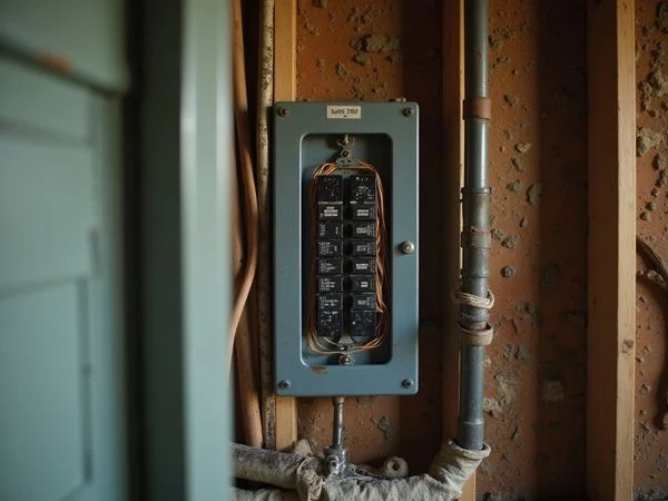 Old 60-amp fuse panel in a basement