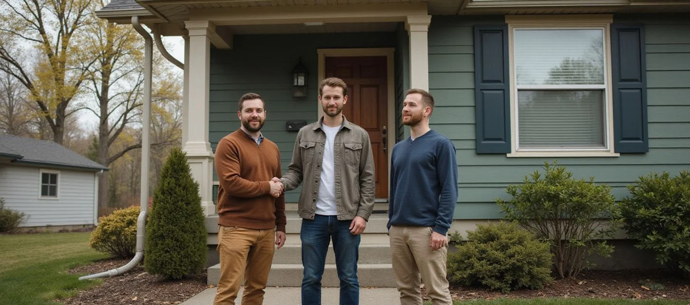 Jordan, Ryan and Ross Quade outside a house in Chanhassen, Minnesota
